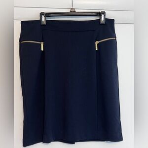 MICHAEL Michael Kors Classic Navy Pencil Skirt with Gold Zipper 14